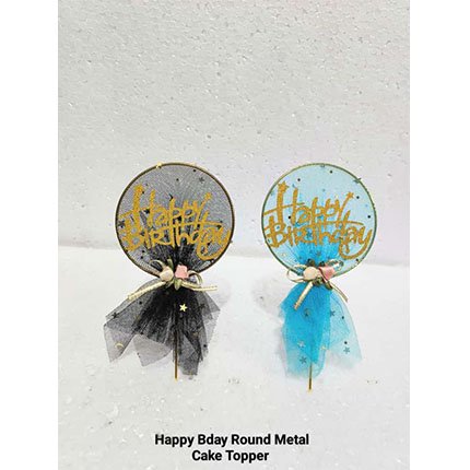 Happy Bday Round Metal Cake Topper