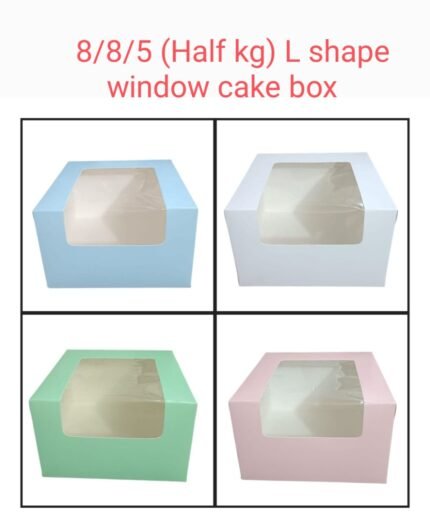 8/8/5 (half kg) L shape window cake box Rs.15/1Box (Moq 100 pcs)